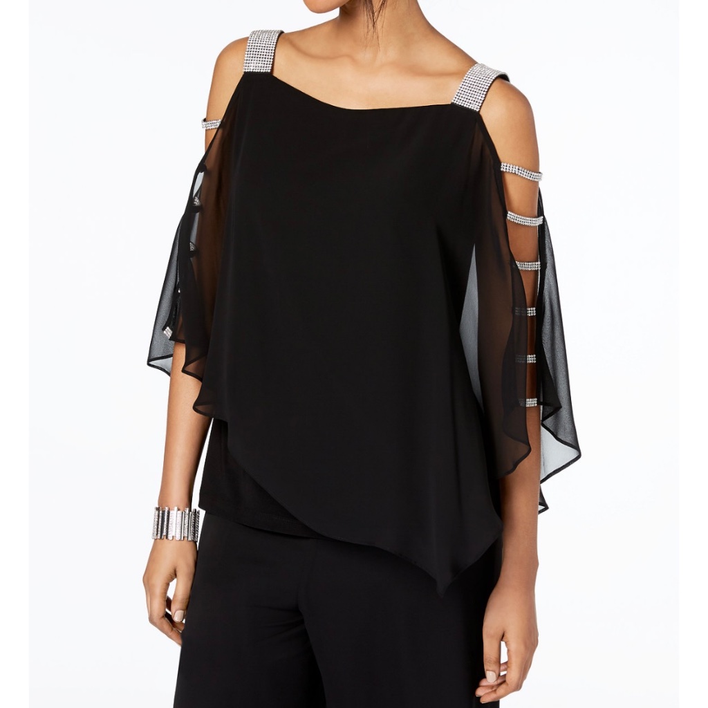 Msk Women’s Embellished Could-Shoulder Top (Brand New, Black/Silver, S)